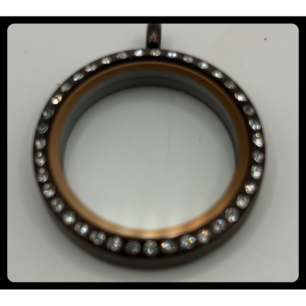 Origami Owl large hinged Floating locket brown finish embedded clear crystal